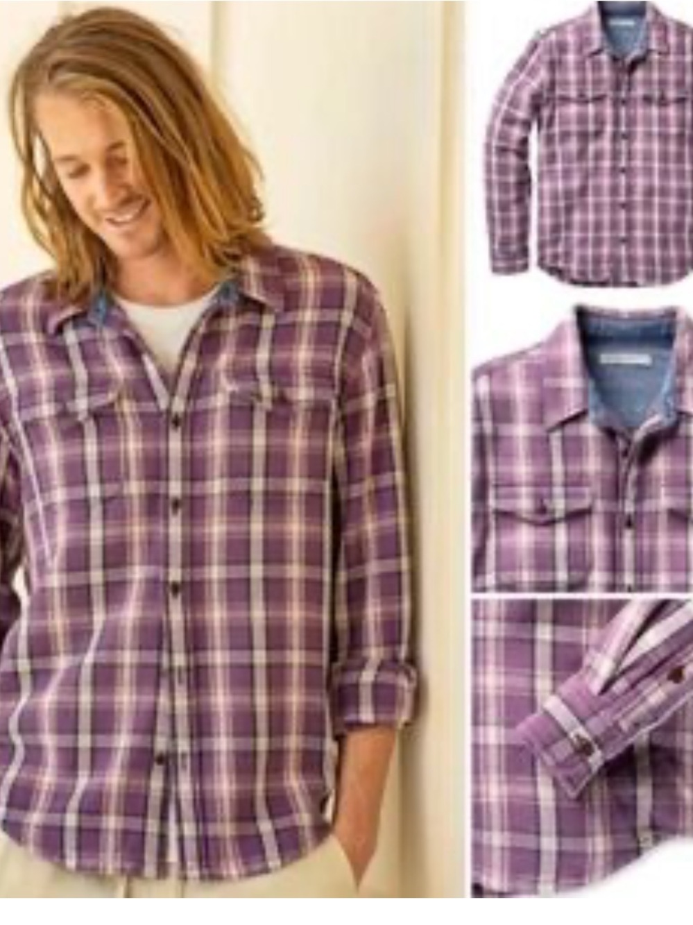 Outerknown Men’s Blanket plaid Button Down Shirt in Purple